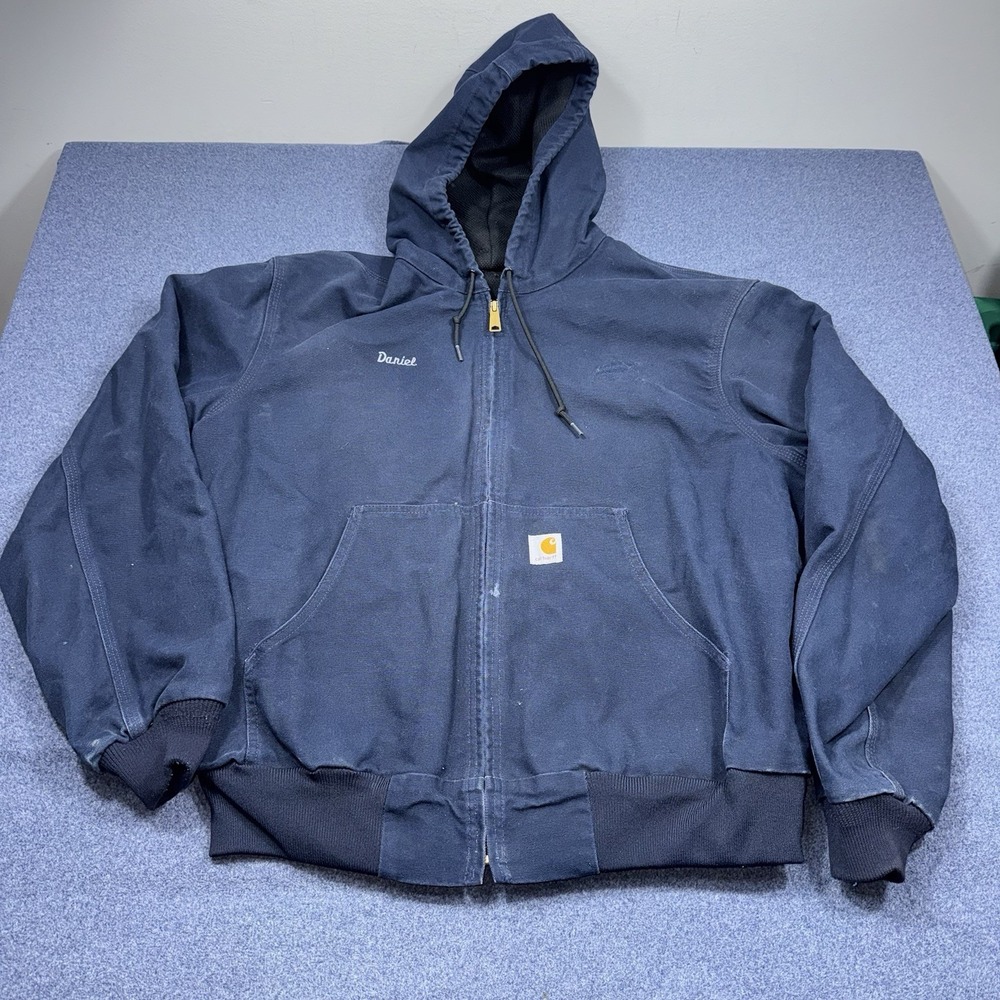 Vintage Carhartt Hooded Jacket J131 DNY Large Navy Blue Made In USA Union Made